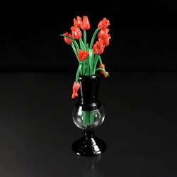 Black Vase with Salmon Colored Tulips