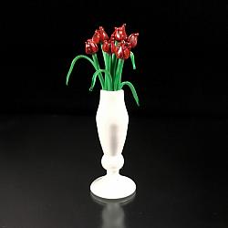White Vase with large Bouquet of Red Tulips