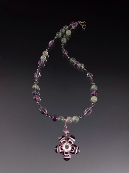 Purple Flower Pendant Lampwork Necklace