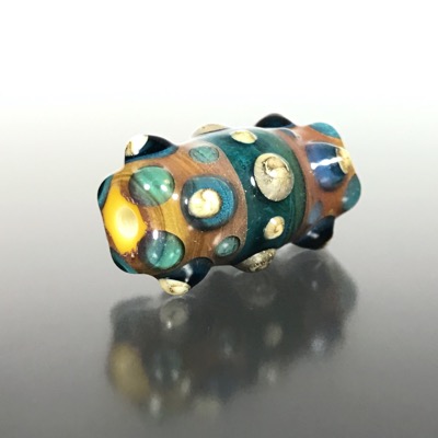 F114 - Aqua and Silvered Ivory Lampwork Focal Bead