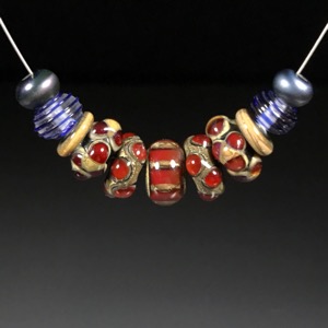 Set - #126 Red Galaxy Lampwork Bead Set with Spacers (set of 11 beads)